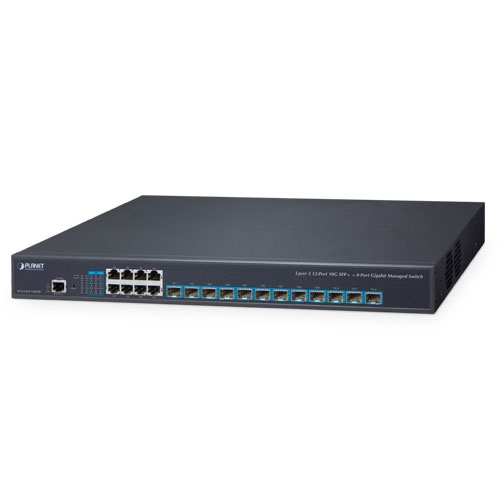 Layer 3 12-Port 10G SFP+ + 8-Port 10/100/1000T Managed Switch with Dual 100~240V AC Redundant Power