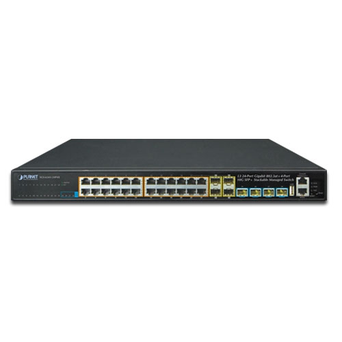 Layer 3 24-Port 10/100/1000T 802.3at PoE + 4-Port 10G SFP+ Stackable Managed Switch