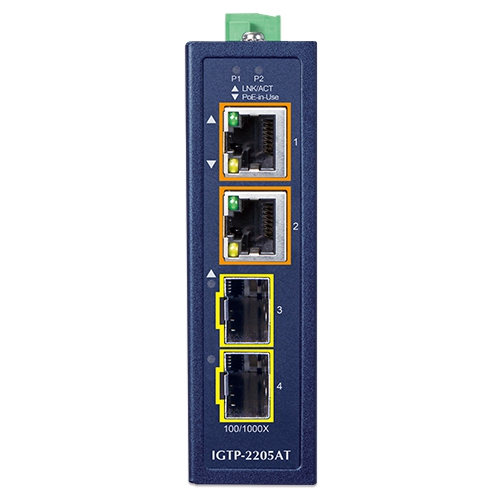 Компактный промышленный 2-портовый 100/1000X SFP к 2-портовому 10/100/1000T 802.3at PoE+ медиаконвертеру