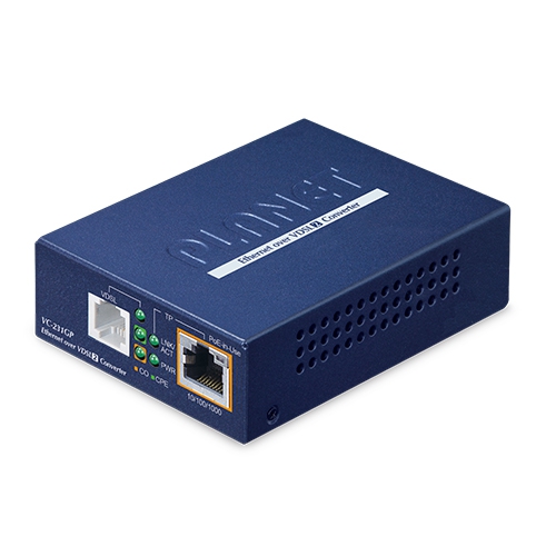 1-портовий перетворювач Ethernet 10/100/1000T 802.3at з підтримкою PoE+ на VDSL2