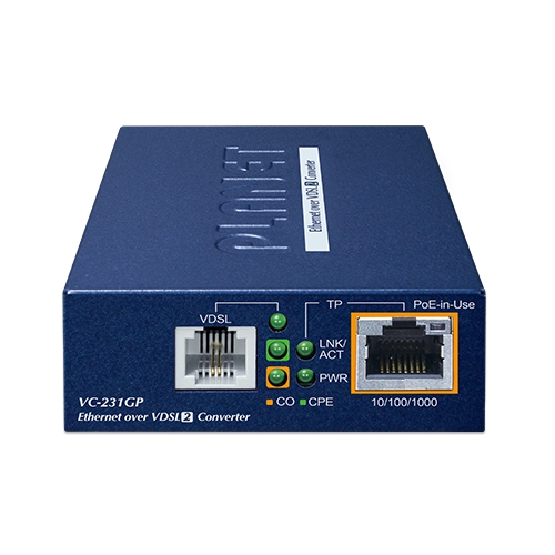 1-портовий перетворювач Ethernet 10/100/1000T 802.3at з підтримкою PoE+ на VDSL2