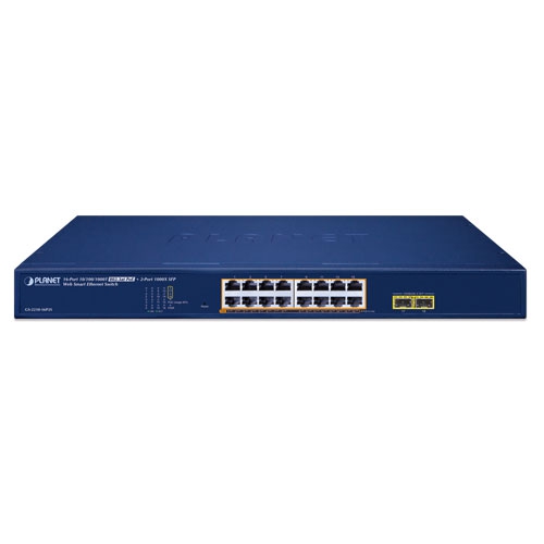 GS-2210-16P2S - 16 портов 10/100/1000T 802.3at PoE + 2 порта 1000X SFP