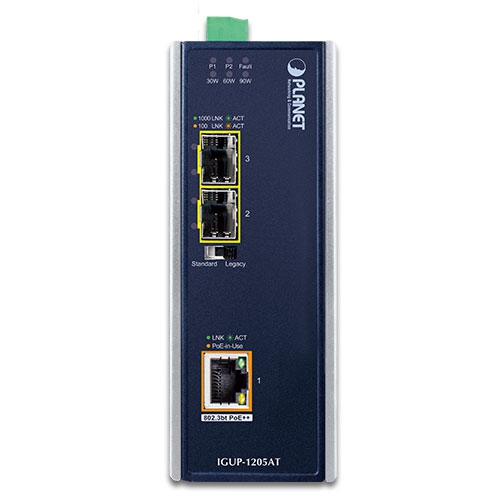 Промышленный 2x100/1000X SFP на 10/100/1000T 802.3bt PoE++ медиаконвертер - IGUP-1205AT