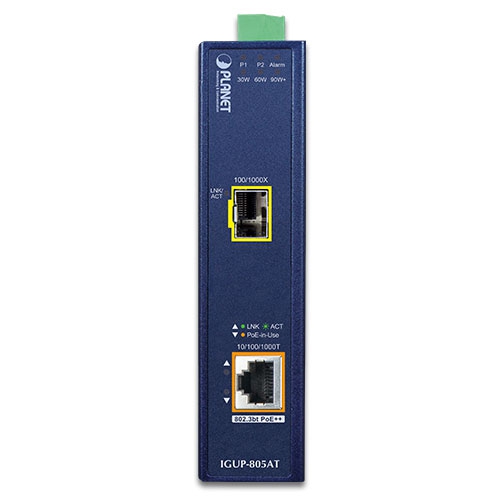 Промисловий 100/1000X SFP на 10/100/1000T 802.3bt PoE++ медіаконвертер - IGUP-805AT