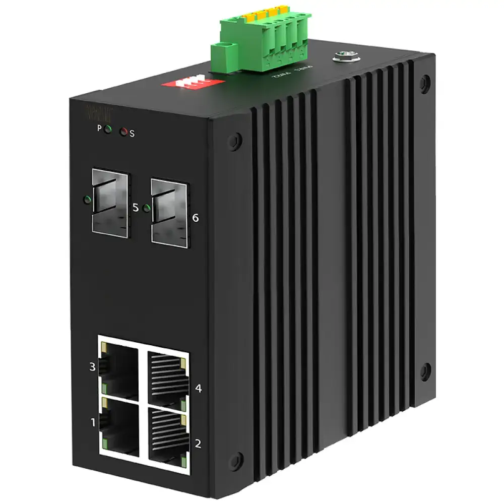 Промышленный PoE-коммутатор, 4 порта 10/100Base-TX с поддержкой PoE + 2 порта 100Base-FX SFP