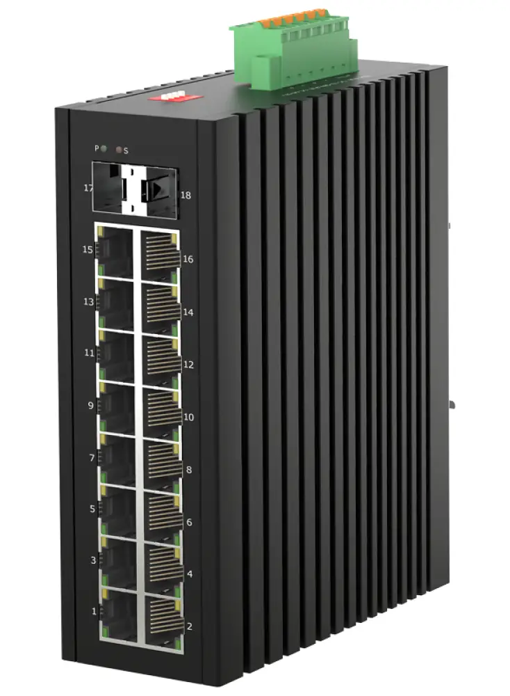 Промышленный PoE коммутатор 16xGE PoE + 2xSFP, до 240Вт, DIN, -40~75°C, DTC IGSX-2GX16PGT