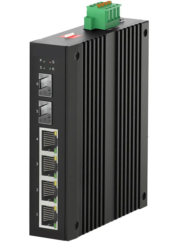 Промышленный PoE коммутатор 4xGE PoE + 2xSFP, PoE+/PoE++, DIN, -40~75°C