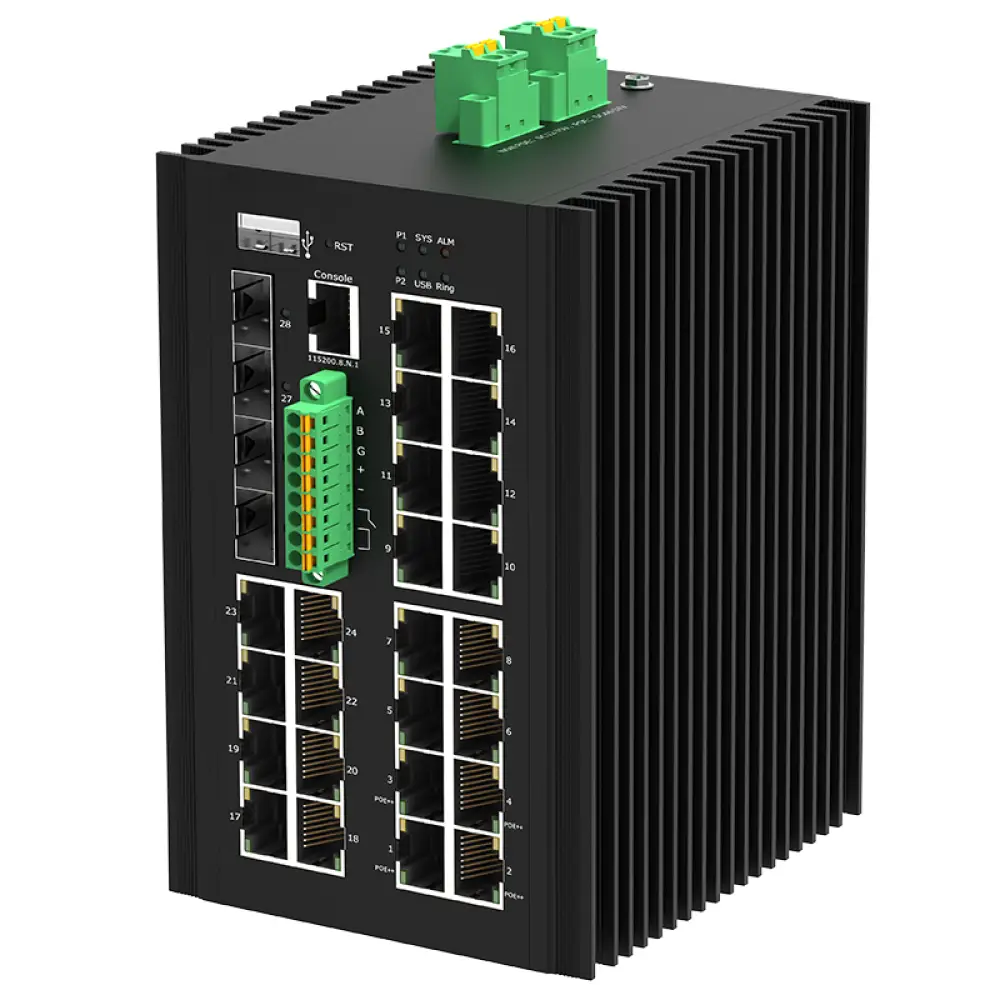 24GE PoE + 4SFP/SFP+ L2+ Industrial PoE Switch, DIN, -40~+70°C, DTC IGSX-M4SGX24PGT / IGSX-M4SGX24P+GT
