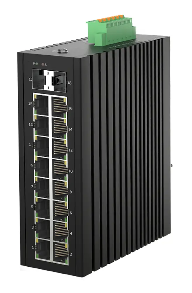 Промисловий L2+ комутатор 16×GE RJ45 + 2×SFP 2.5G, керований, DIN, -40…+75°C