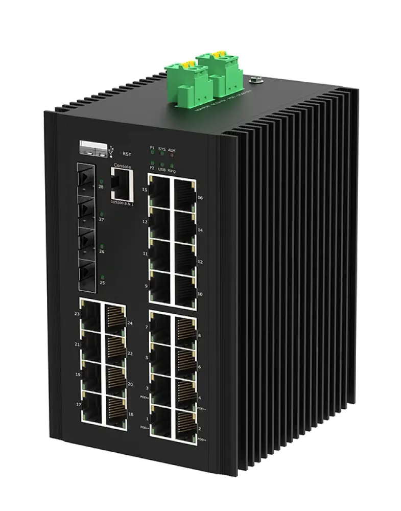 Промисловий PoE комутатор Layer 2+ 24×GE PoE + 4×10G SFP+