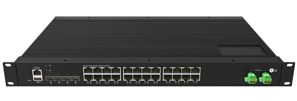 Промышленный Rack-mount PoE/PoE++ 24×1G RJ45, 4×10G SFP+, коммутатор уровня 2+