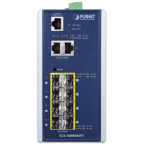 IGS-10080MFT - Industrial 6-Port 100/1000X SFP + 2-Port 1G/2.5G SFP + 2-Port 10/100/1000T