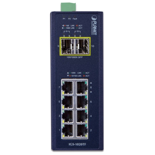 IGS-1020TF - Industrial 8-Port 100/1000T + 2 1000X SFP