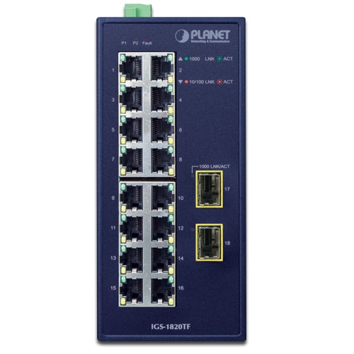 IGS-1820TF - Industrial 16-Port 10/100/1000T + 2-Port 1000X SFP