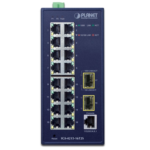 IGS-4215-16T2S / IGS-4215-16T2S-U - Industrial L2/L4 16-Port 10/100/1000T + 2-Port 100/1000X SFP