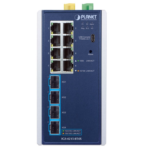 IGS-4215-8T4X - Industrial L2/L4 8-Port 10/100/1000T + 4-Port 10G SFP+