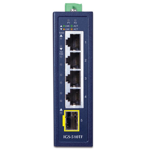 IGS-510TF - Industrial Compact 4-Port 10/100/1000T + 1-Port 100/1000X SFP