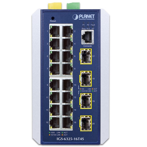 IGS-6325-16T4S - Industrial L3 16-Port 10/100/1000T + 4-Port 1G/2.5G SFP Managed Ethernet Switch