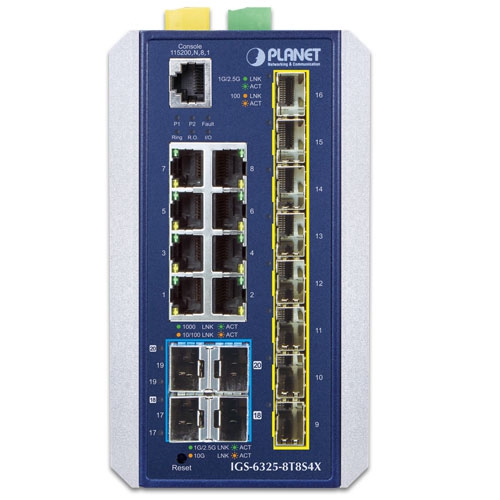 IGS-6325-8T8S4X - Industrial L3 8-Port 10/100/1000T + 8-Port 1G/2.5G SFP + 4-Port 10G SFP+