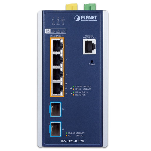 Промышленный L3 4-портовый 2,5GBASE-T 802.3bt PoE + 2-портовый 10G SFP+ управляемый Ethernet-коммутатор - IGS-6325-4UP2X