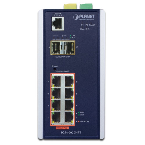 IGS-10020HPT - Промисловий 8 х 10/100/1000T 802.3at PoE + 2 х 1G/2.5G SFP керований комутатор