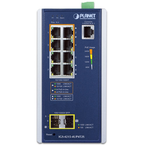 IGS-4215-4UP4T2S - Промисловий керований комутатор L2/L4 з 4 PoE++ портами, 4 Gigabit портами та 2 SFP слотами