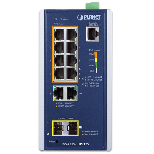 IGS-4215-8UP2T2S - Промисловий керований комутатор L2/L4 з 8 PoE++ портами, 2 Gigabit портами та 2 SFP слотами