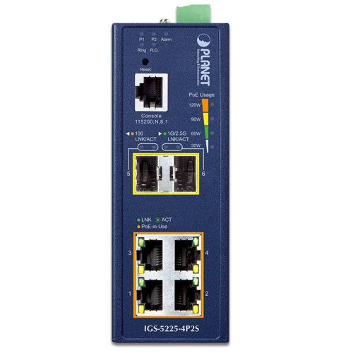 IGS-5225-4P2S - Промисловий керований комутатор L2+ з 4 PoE+ портами, 2 SFP слотами