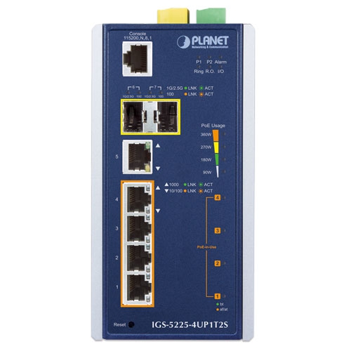 IGS-5225-4UP1T2S - Промисловий керований комутатор L2+ з 4 PoE++ портами, 1 Gigabit портом та 2 SFP слотами