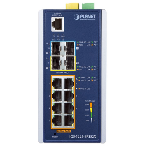IGS-5225-8P2S2X - Промисловий керований комутатор L3 з 8 PoE+ портами, 2 SFP слотами та 2 10G SFP+ слотами