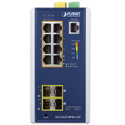 IGS-5225-8P4S - Промышленный управляемый коммутатор L2+ с 8 PoE+ портами, 4 SFP слотами