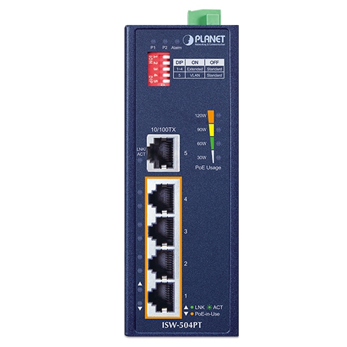 ISW-504PT - Промисловий некерований комутатор з 4 PoE+ портами та 1 Fast Ethernet портом
