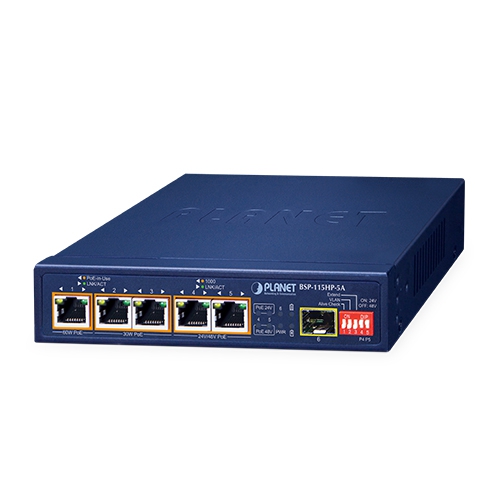 BSP-115HP-5A - 5-портовый гибридный PoE-коммутатор на солнечных батареях с 1-портовым 1000X SFP