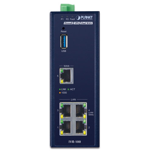 IVR-100 - Industrial 5-Port 10/100/1000T VPN Security Gateway
