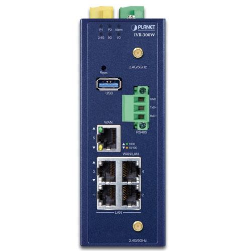 IVR-300W - Industrial 5-Port 10/100/1000T + 802.11ax Wi-Fi VPN Security Gateway