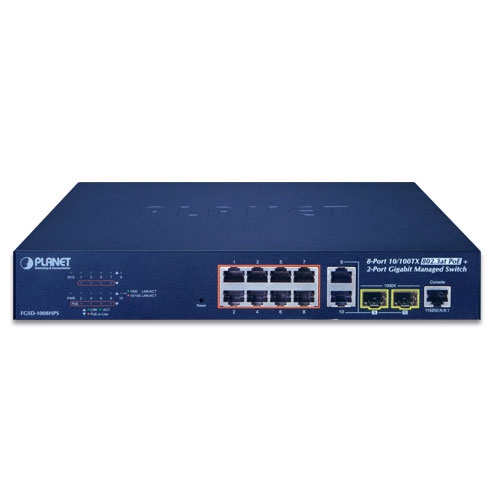 FGSD-1008HPS - 8-Port 10/100TX 802.3at PoE + 2-Port Gigabit TP/SFP