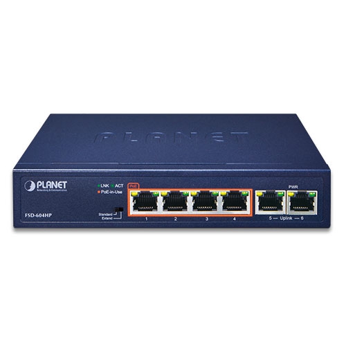 FSD-604HP - 4-Port 10/100TX 802.3af/at PoE + 2-Port 10/100TX Desktop Switch (60 Watts)