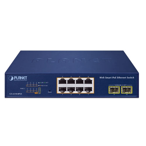GS-2210-8P2S - 8-Port 10/100/1000T 802.3at PoE + 2-Port 1000X SFP