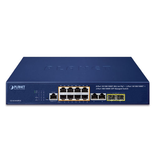 GS-4210-8P2C - 8-Port 10/100/1000T 802.3at PoE + 2-Port 10/100/1000T+ 2-Port 100/1000X SFP