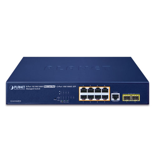 GS-4210-8P2S - 8-Port 10/100/1000T 802.3at PoE + 2-Port 100/1000X SFP Managed Switch