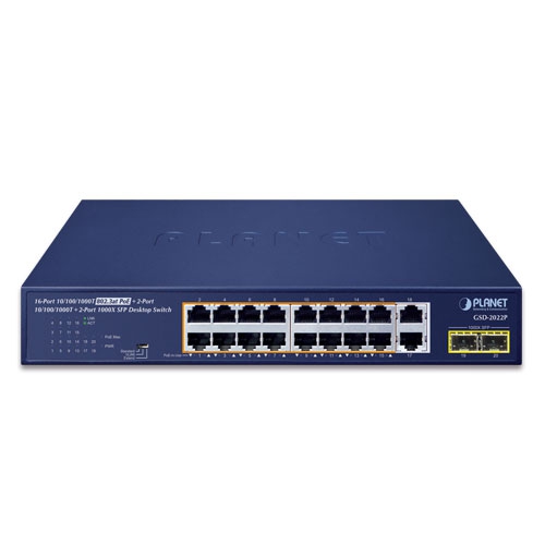 GSD-2022P - 16-Port 10/100/1000T 802.3at PoE + 2-Port 10/100/1000T + 2-Port 1000X SFP