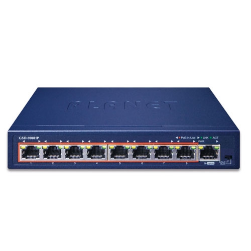 GSD-908HP - 8-Port 10/100/1000T 802.3at PoE + 1-Port Gigabit