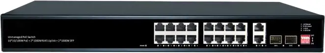 PoE коммутатор 16 PoE+, 2 Gigabit Combo RJ45/SFP, 250 Вт - PS-FE16-250-2G2S