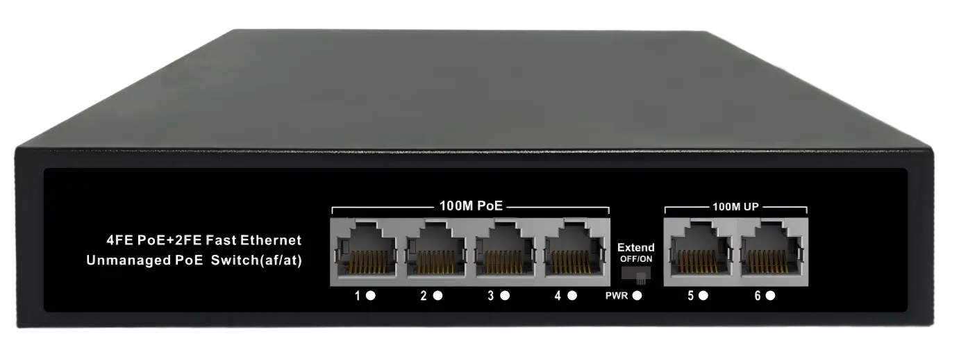 PoE коммутатор PS-FE4-65-2U, 4×FE PoE + 2×FE Uplink, 65 Вт