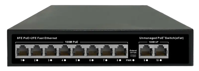 PoE комутатор 8×PoE RJ45 + 2×RJ45 Uplink PS-FE8 серія
