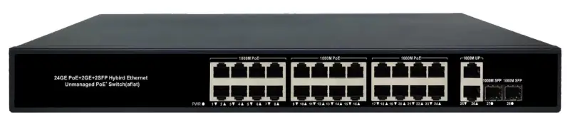 PoE комутатор 24×GE PoE+, 2×GE Uplink, 2×SFP, 300/450 Вт — PS-GE24-300-2G2S / PS-GE24-450-2G2S