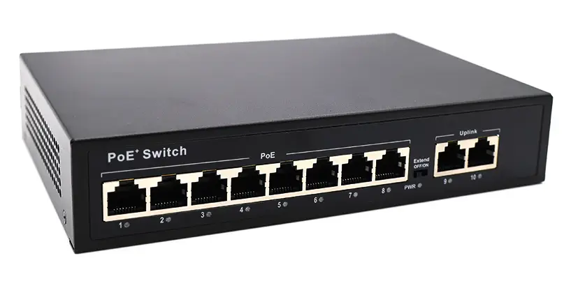 PoE коммутатор 8×GE PoE+ + 2×GE RJ45 Uplink, 150 Вт, 2 кВ, SWP-10GE