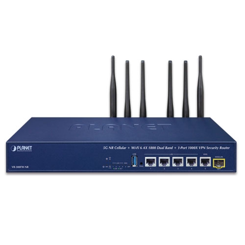 Мобильный роутер 5G NR + Wi-Fi 6 AX 1800 Dual Band + 1-Port 1000X SFP VPN Security Router