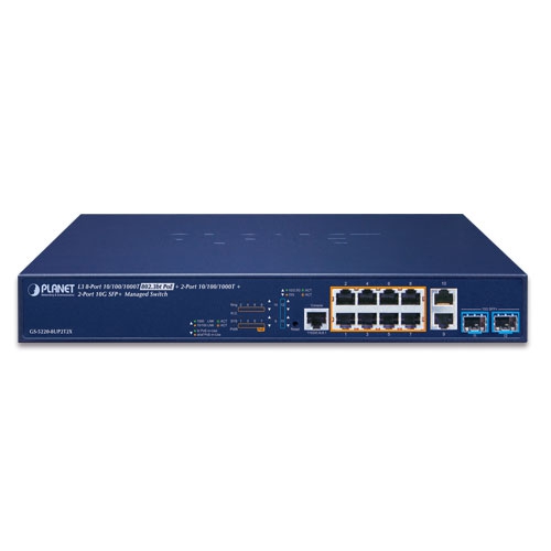 GS-5220-8UP2T2X - L3 8-Port 10/100/1000T 802.3bt PoE + 2-Port 10/100/1000T + 2-Port 10G SFP+