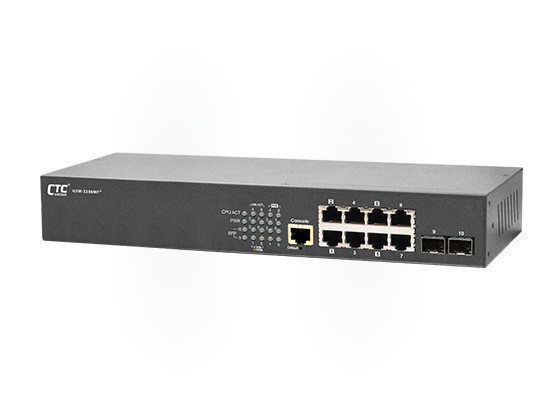 10-ти портовый управляемый Ethernet коммутатор L2+ GSW3208MP-1 8x GbE/RJ45 + 2x 1G/SFP с 8x PoE+ (180W)